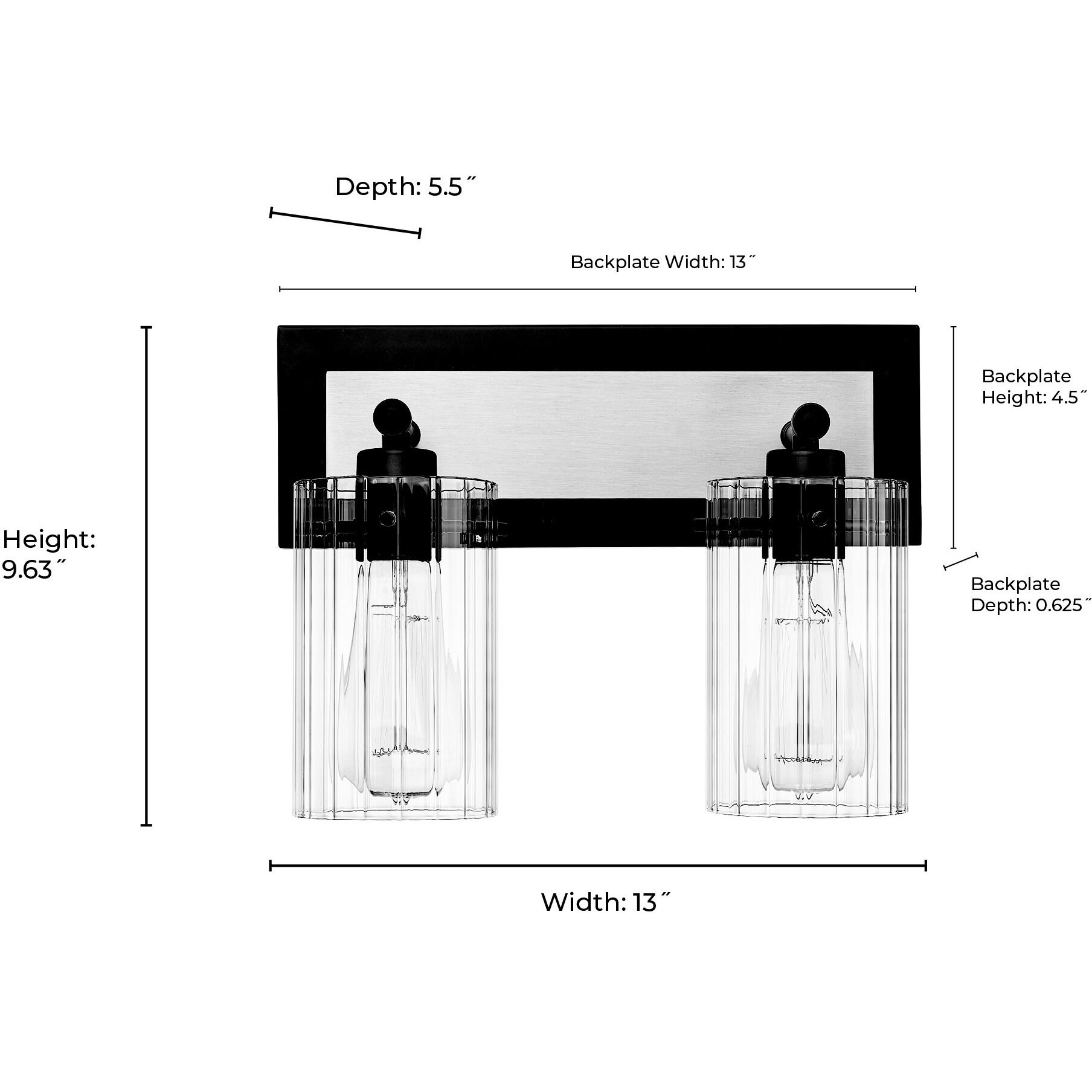 Gasol 2 Light 13 inch Matte Black/Vintage Brass Bathroom Vanity Light Wall Light